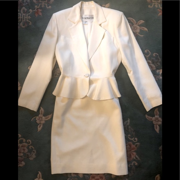 Ivory-white 2 piece Peplum Suit - Picture 1 of 11